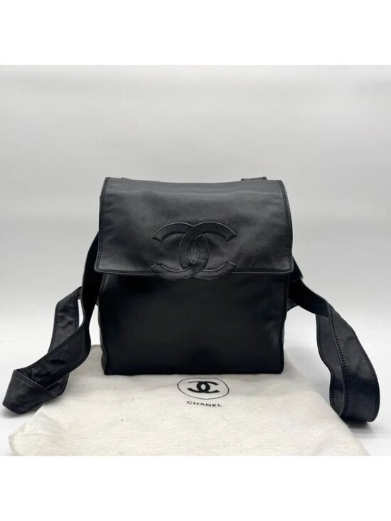 Chanel Backpack Big CC Logo Lambskin Leather Black with Seal main image 13